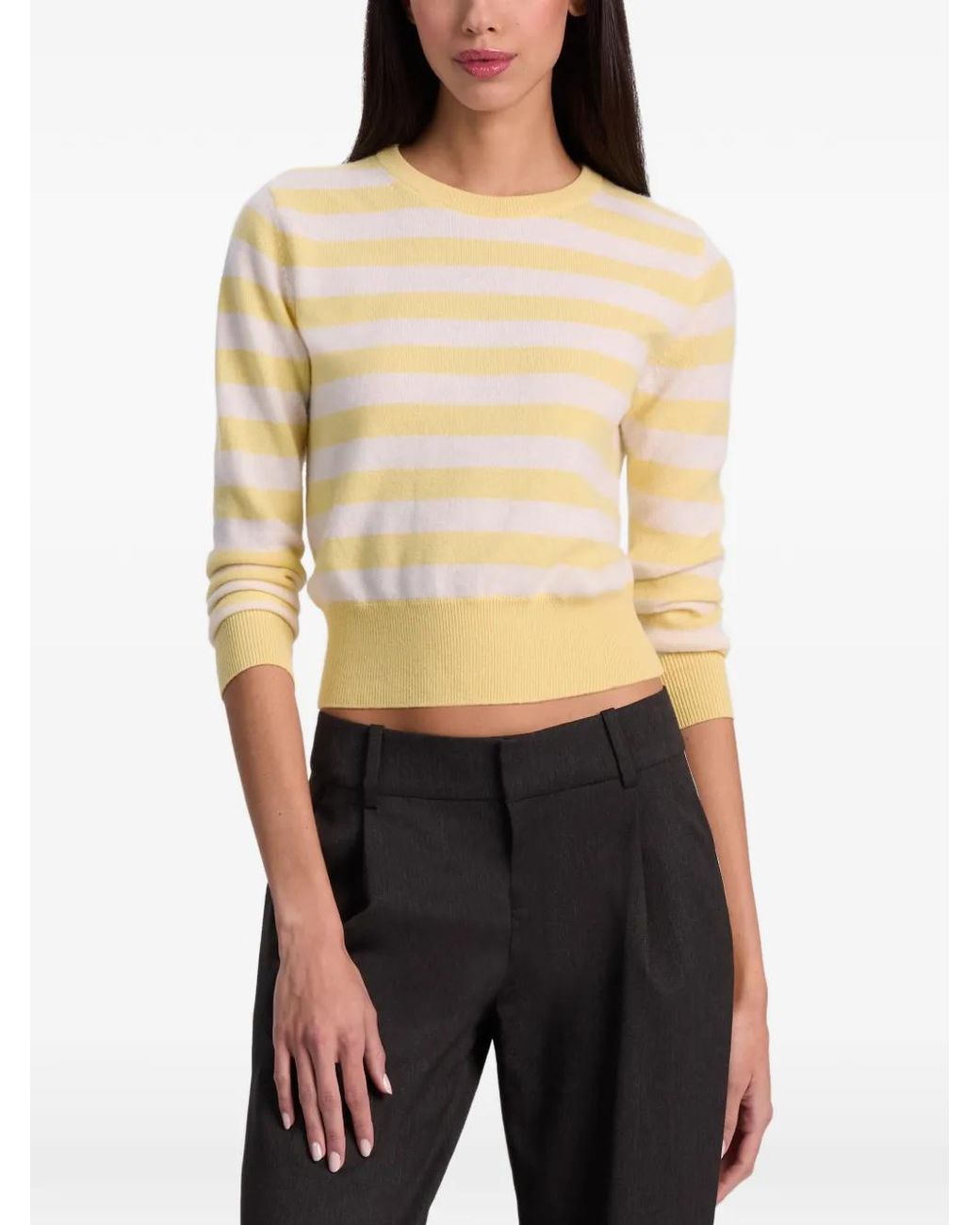 Alice + Olivia Carolann ストライプ クルーネックセーター イエロー Alice + Olivia Carolann ストライプ クルーネックセーター イエロー