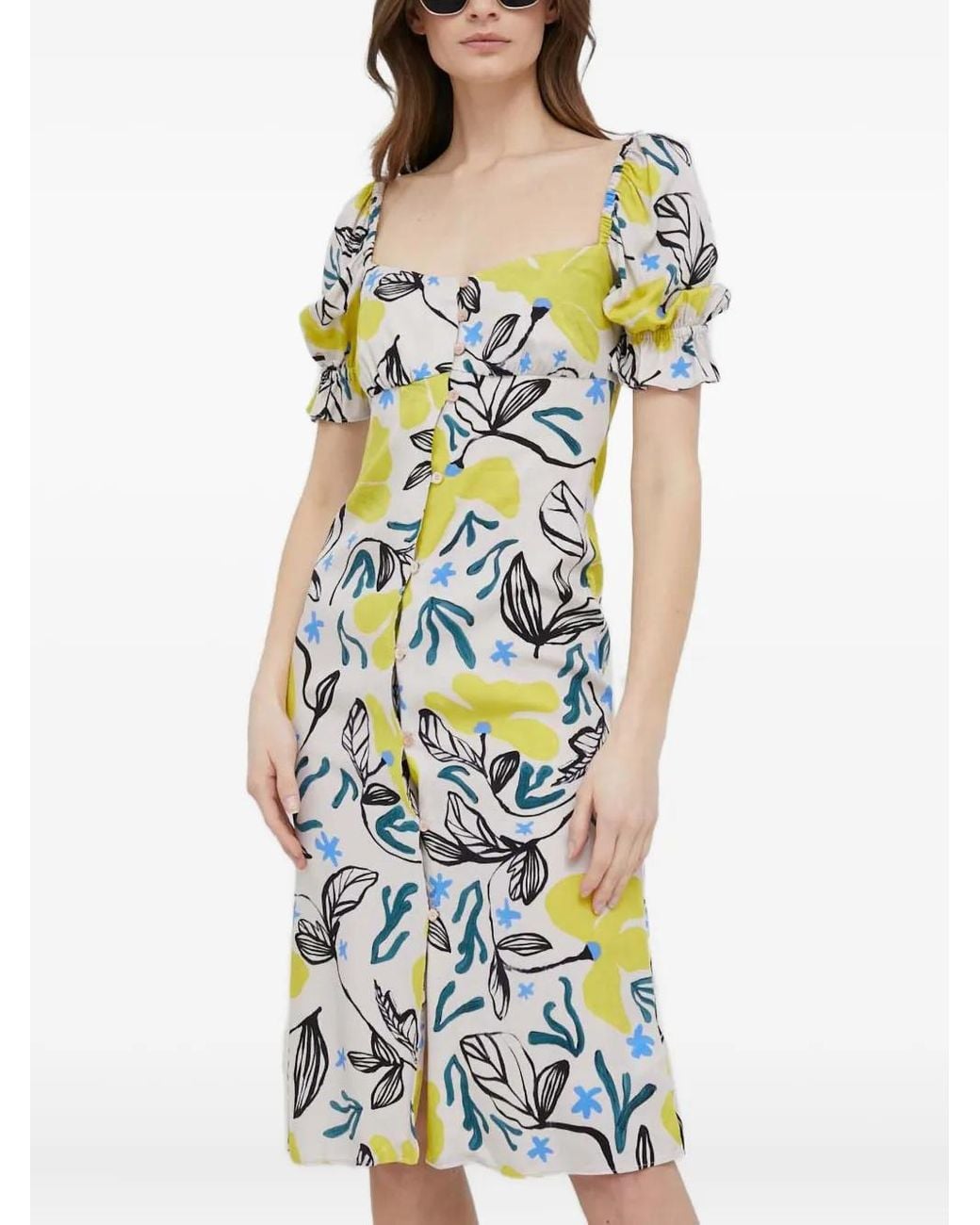 Paul Smith Blue Square-Neck Floral Midi Dress