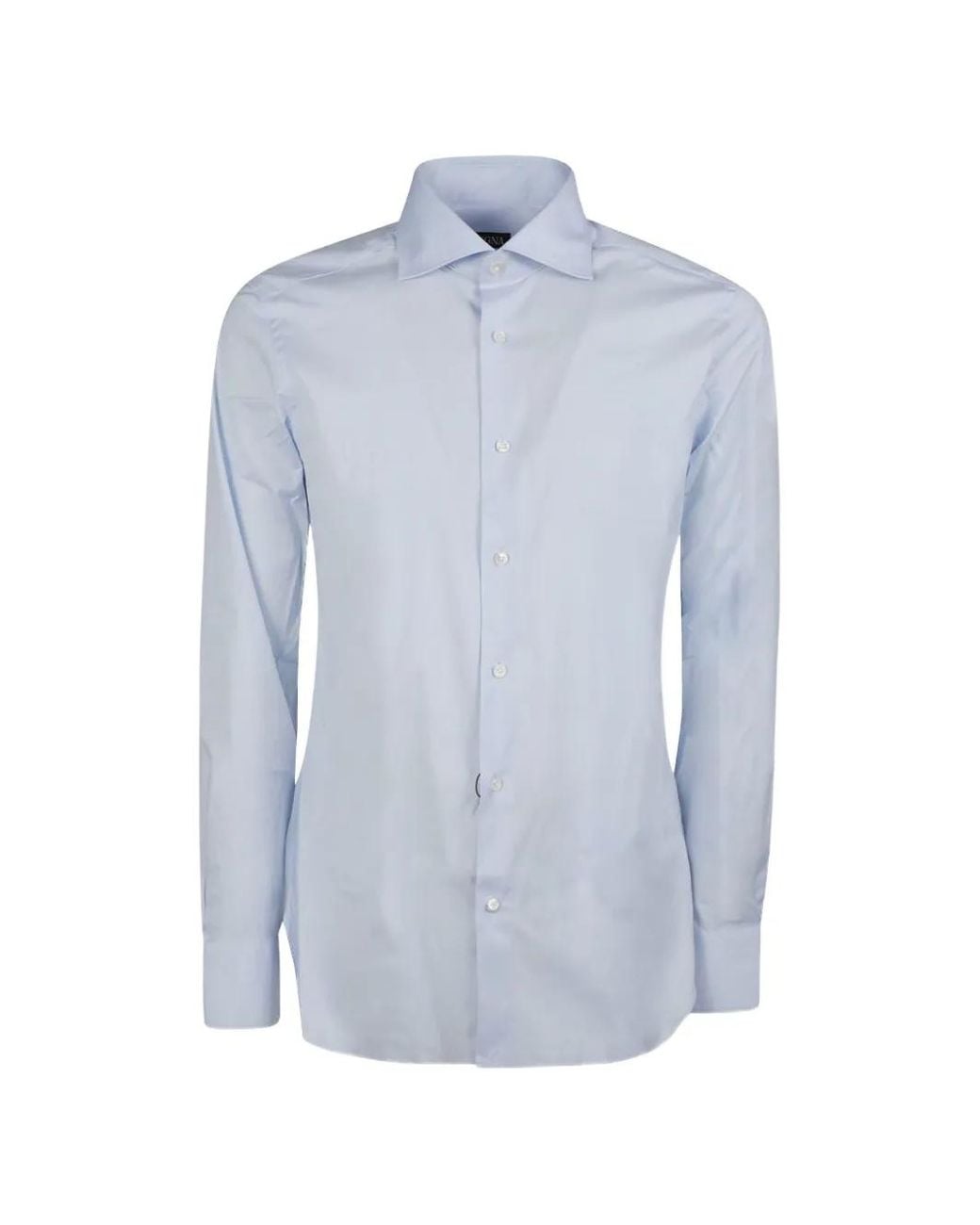 Zegna Blue Spread-Collar Long-Sleeved Shirt for men