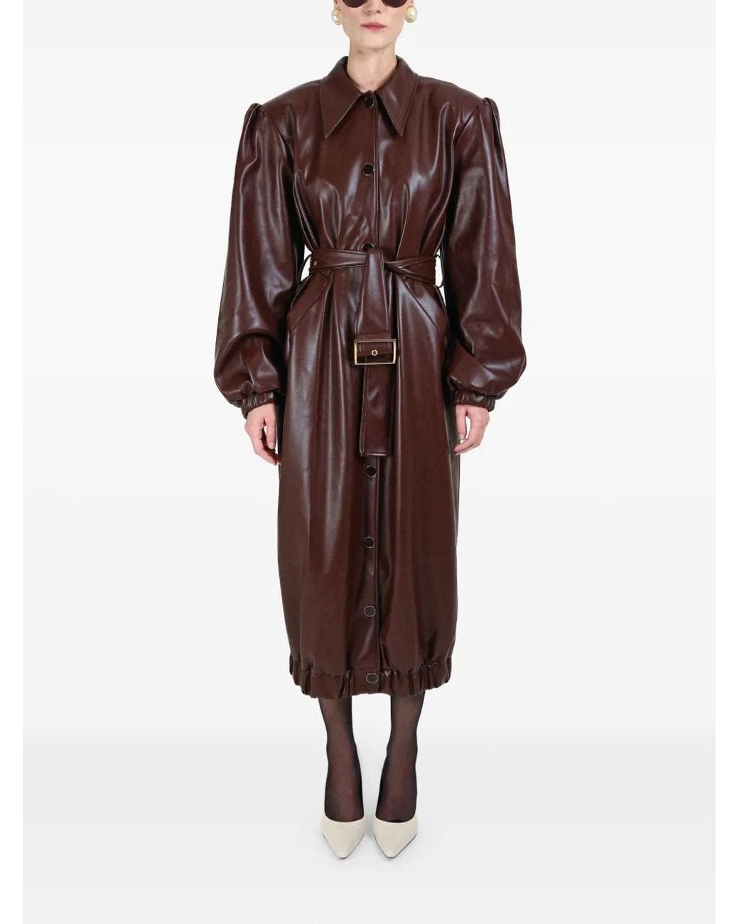 ROWEN ROSE Brown Buttoned-Up Belted Coat