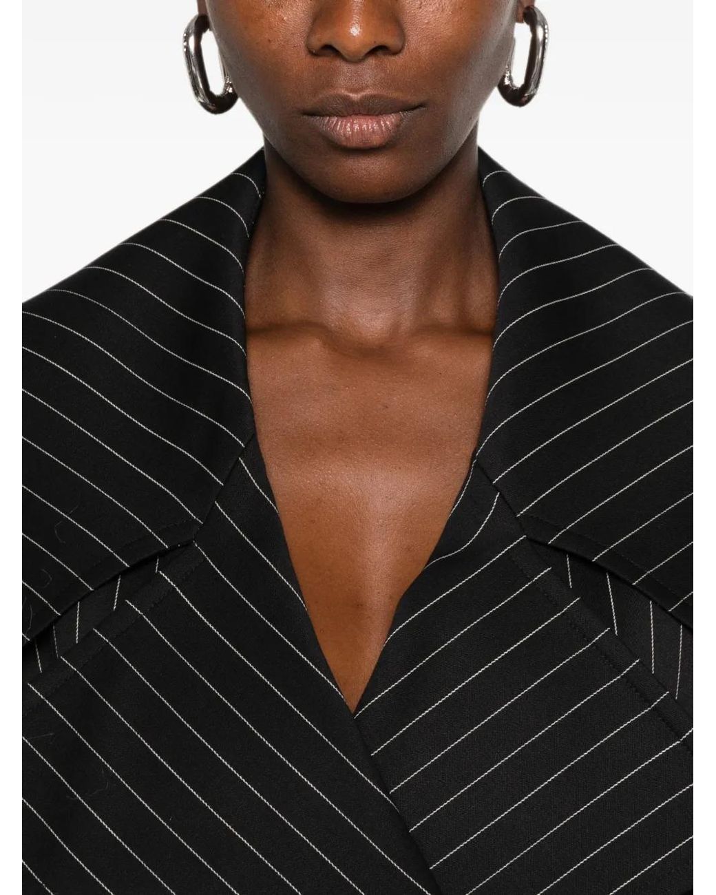 Dondup Black Pinstripe-Pattern Double-Breasted Coat