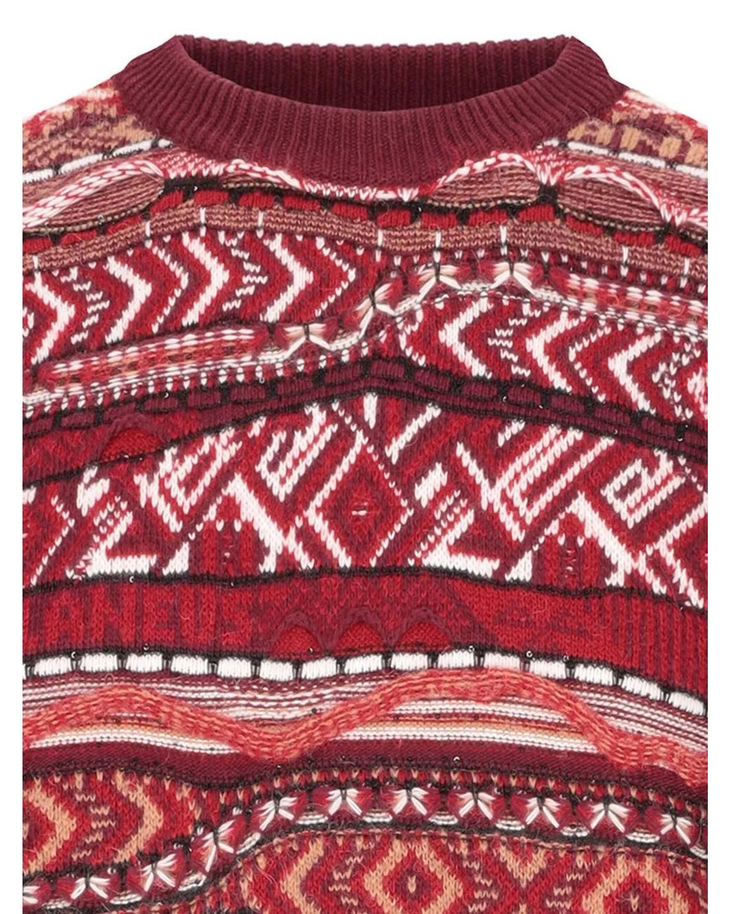 Laneus Red Geometric-Pattern Crew-Neck Sweater for men