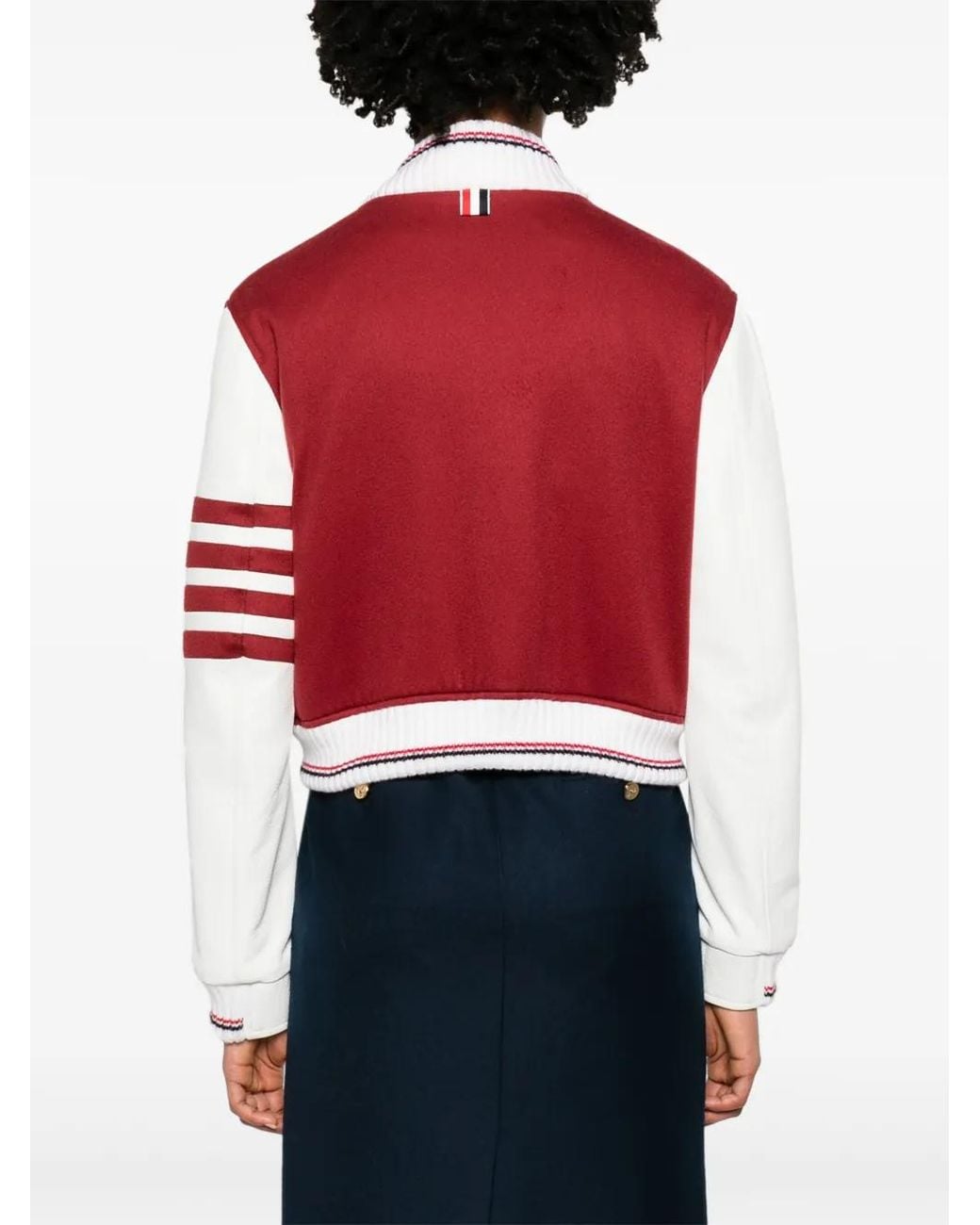 Thom Browne Red 4-Bar Stripes Varsity Jacket