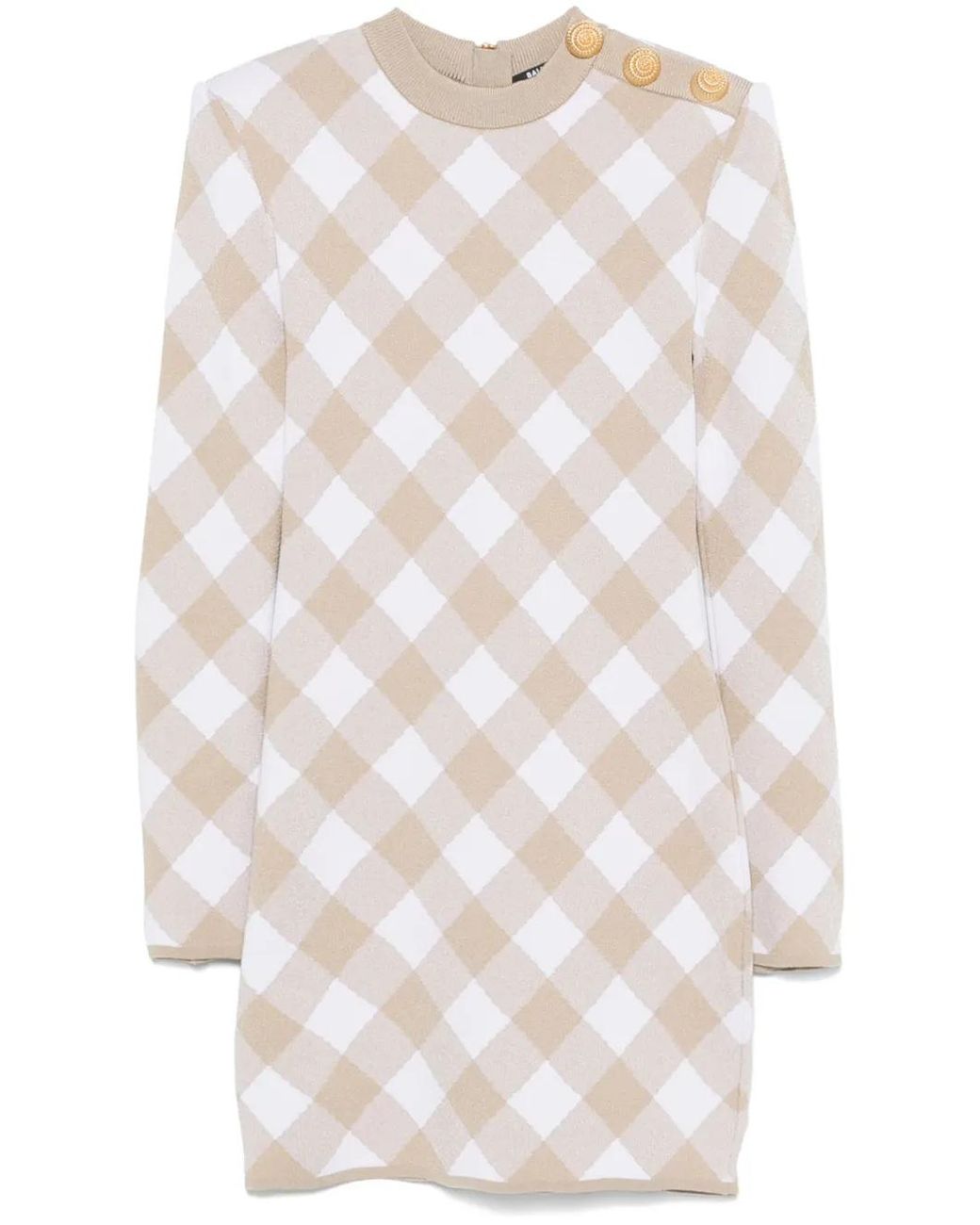Balmain White Checked Mini Dress