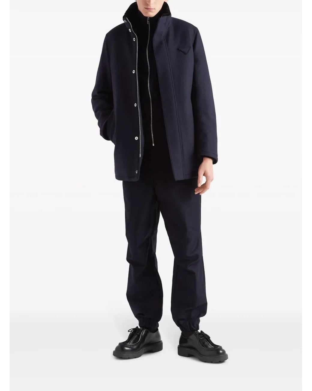 Prada Blue Triangle-Logo Shearling Jacket for men