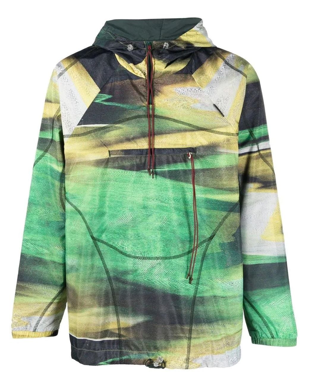 Saul Nash Green Graphic-Print Hooded Jacket for men