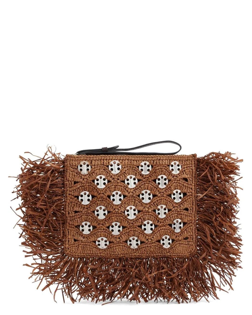 Rabanne Brown 1969 Fringed Raffia Clutch Bag