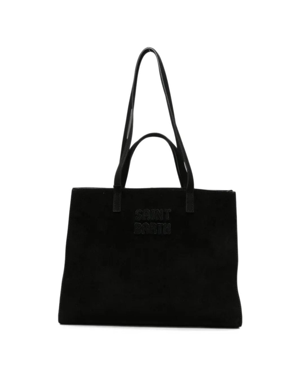 Mc2 Saint Barth Black Logo-Embroidered Suede Tote Bag