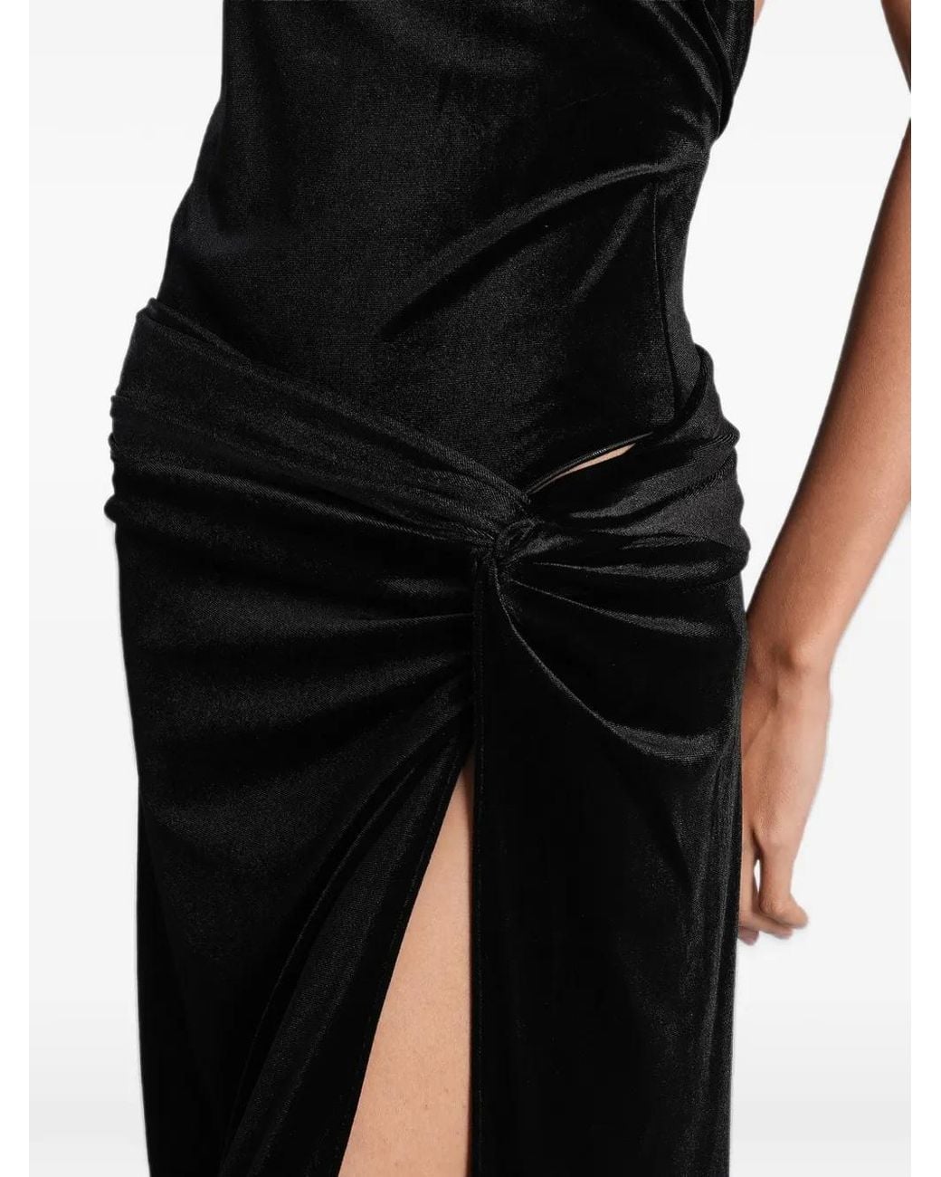 ANDAMANE Black Knot-Detail Side-Slit Maxi Skirt