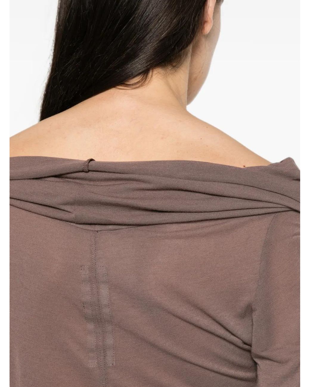 Rick Owens Brown Off-Shoulder Long-Sleeve T-Shirt