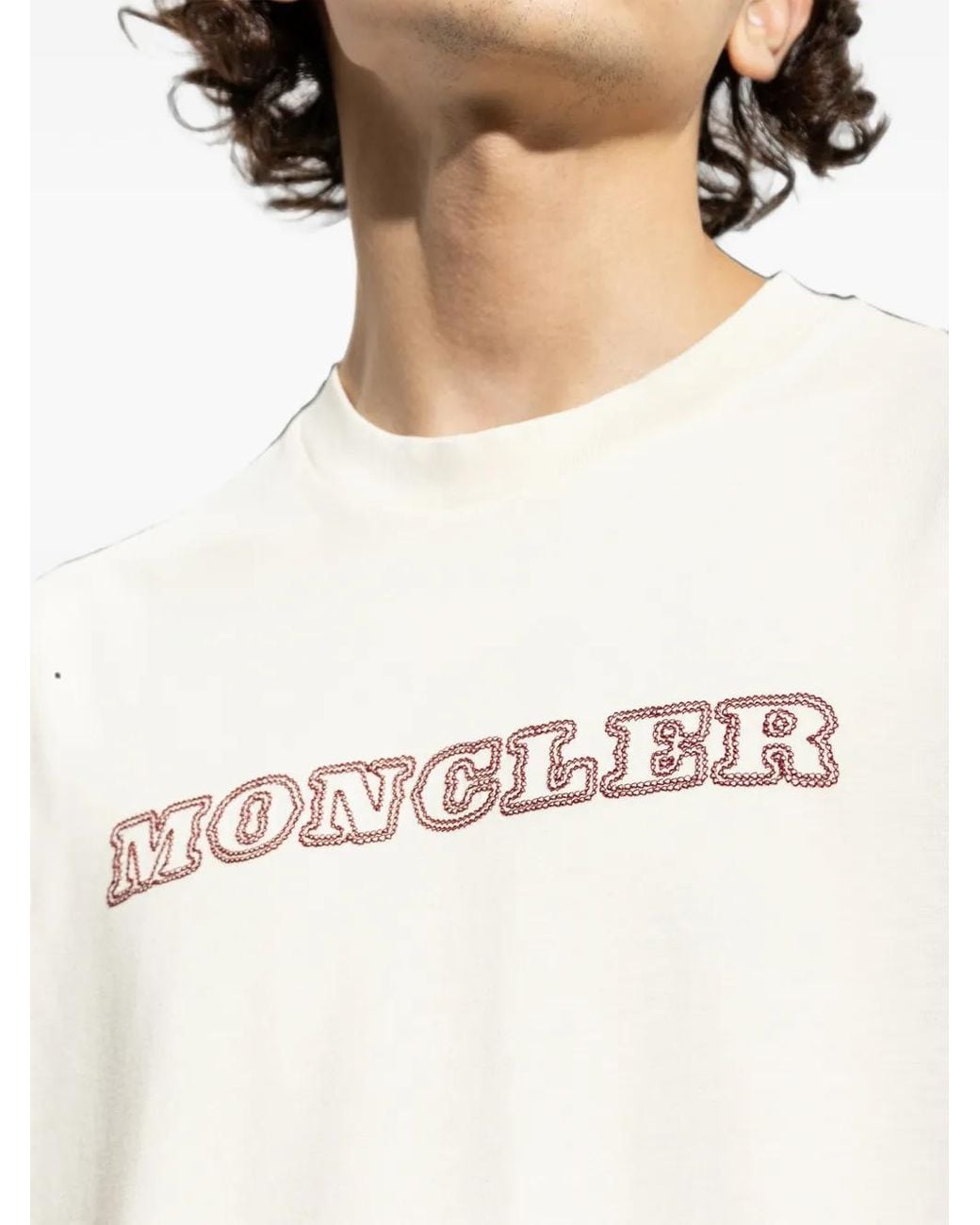 Moncler White Logo-Embroidered T-Shirt for men