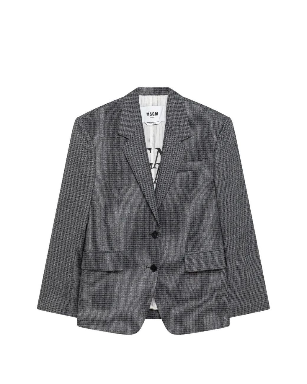 MSGM Gray Check-Pattern Single-Breasted Blazer