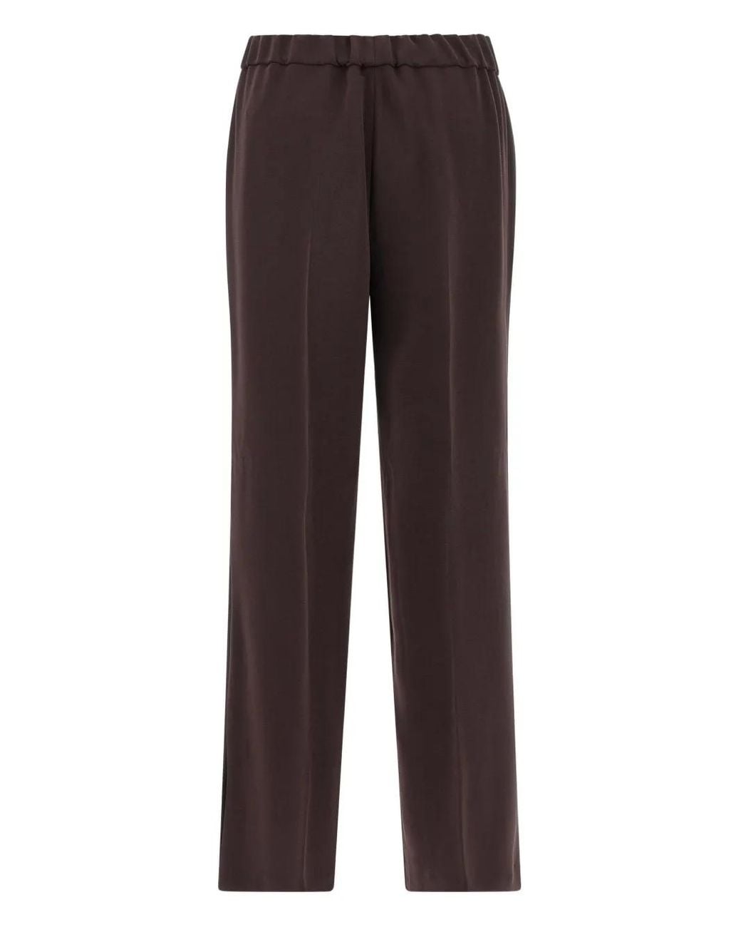 Alberto Biani Brown Cady Elastic-Waistband Straight Trousers