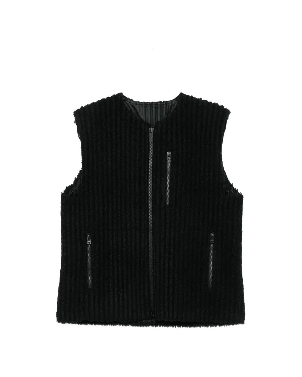 Homme Plissé Issey Miyake Black Pleated Zip-Up Gilet for men