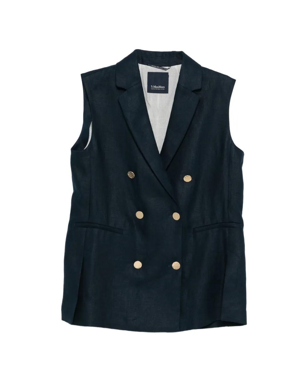 Max Mara Blue Double-Breasted Sleeveless Jacket