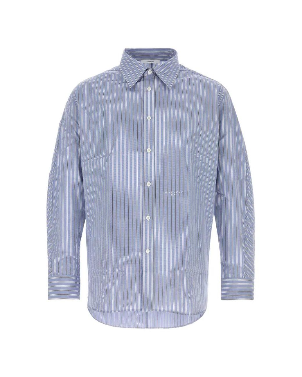 Givenchy Blue Cotton Button-Up Shirt With Cuffed Sleeves for men