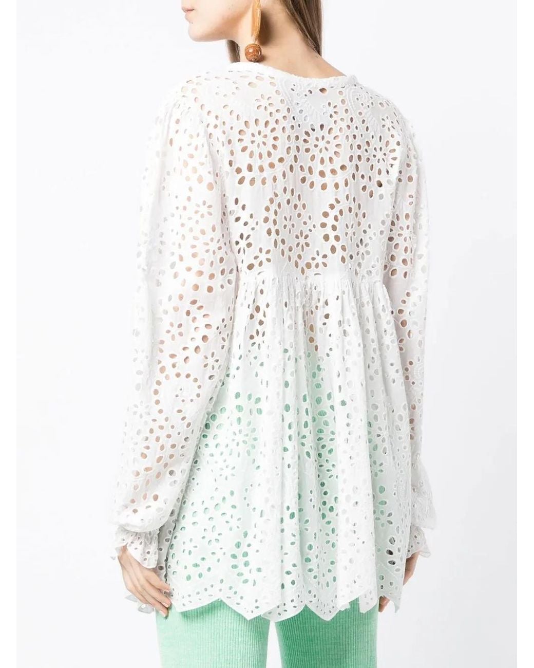 Bambah White Crochet Flared Blouse