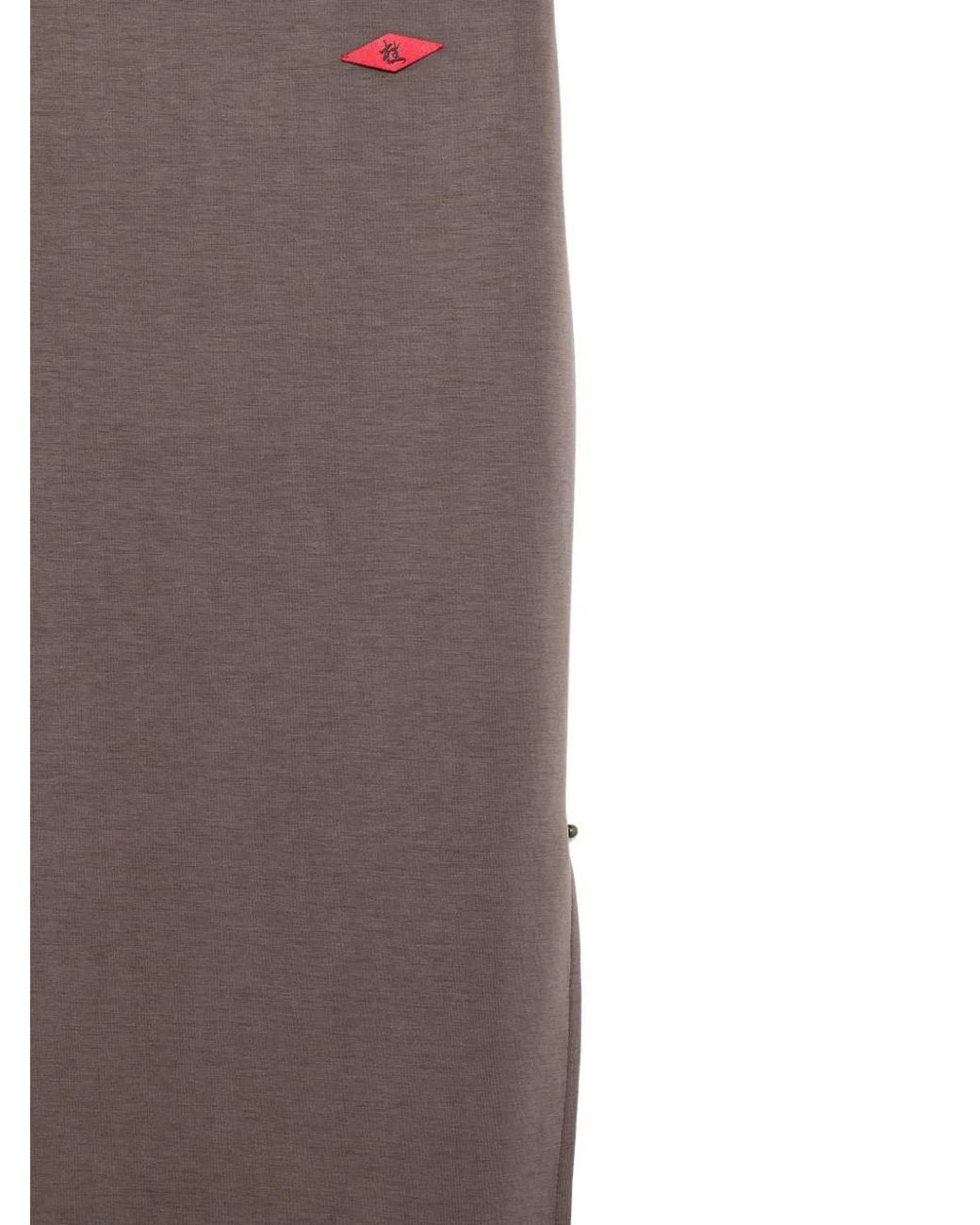 Samuel Guì Yang Brown Logo-Patch Side-Slit Skirt