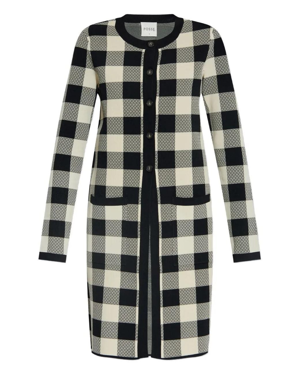 Posse Black Gingham Check Button Cardigan