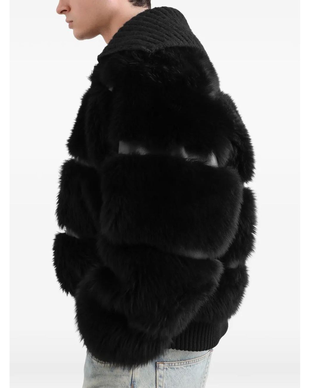 Dolce & Gabbana Black Fur Bomber Jacket for men