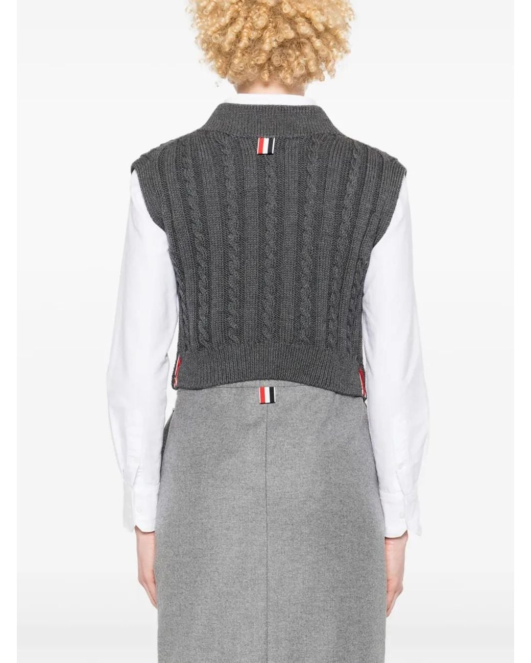 Thom Browne Black Cable Cropped V-Neck Pullover