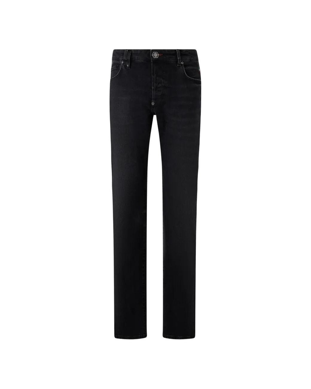 Philipp Plein Black Logo-Plaque Straight-Cut Jeans for men