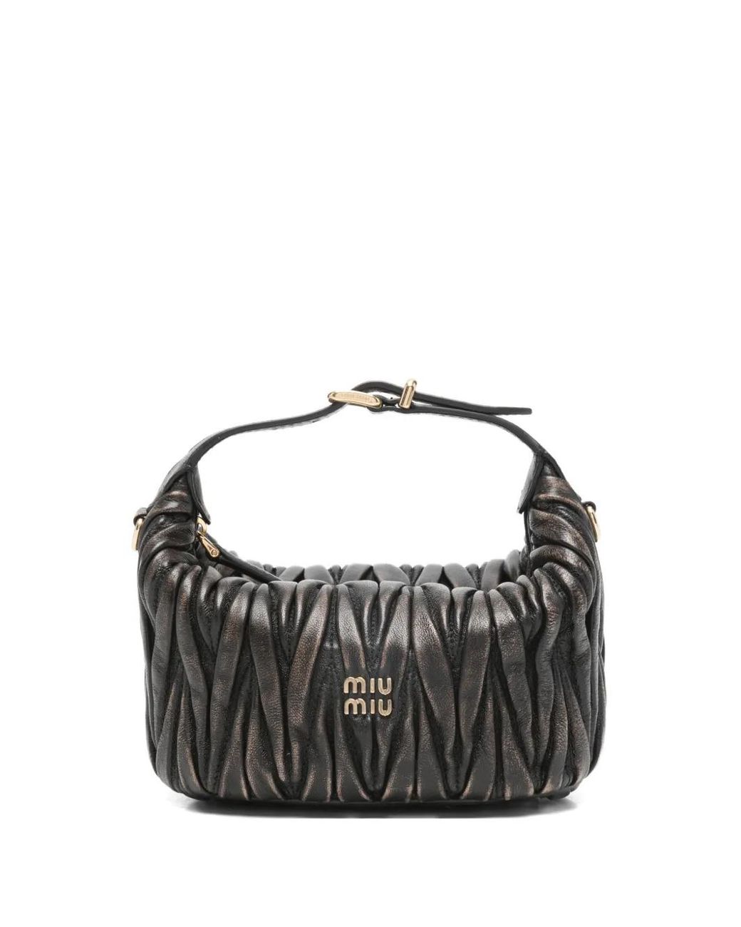 Miu Miu Black Mini Matelassé Logo-Detail Shoulder Bag