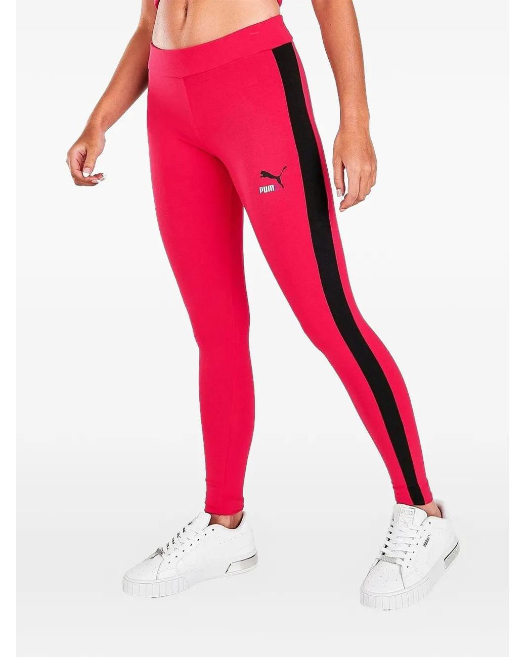 PUMA Red Berry Glitz T7 L Striped Leggings