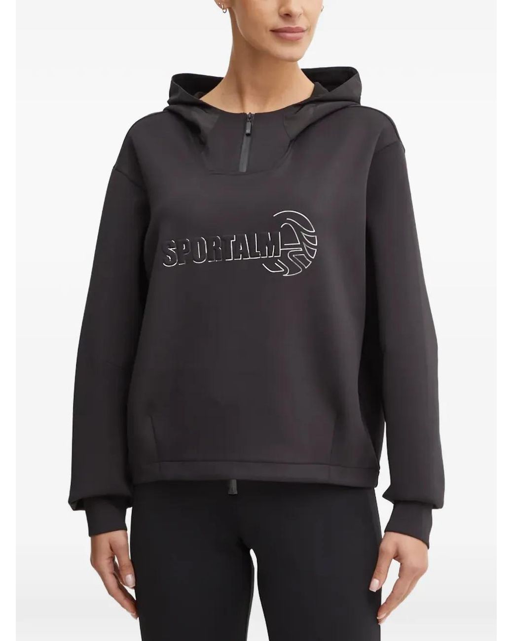 Sportalm Black Logo-Print Zip-Neck Hoodie