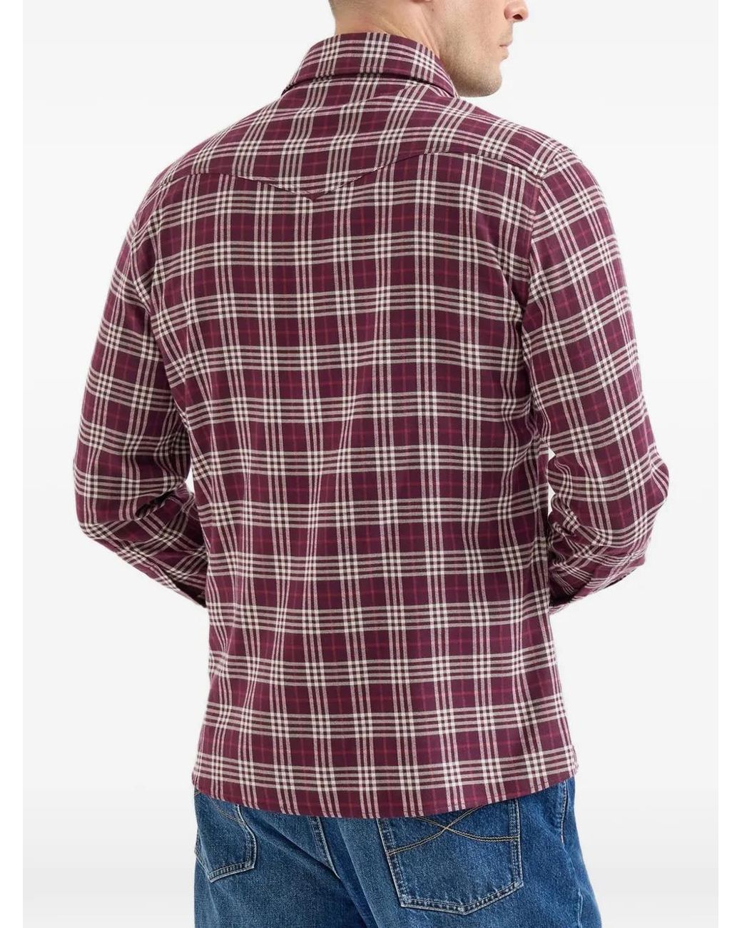 Brunello Cucinelli Purple Cotton And Lyocell Tartan Flannel Western Shirt for men