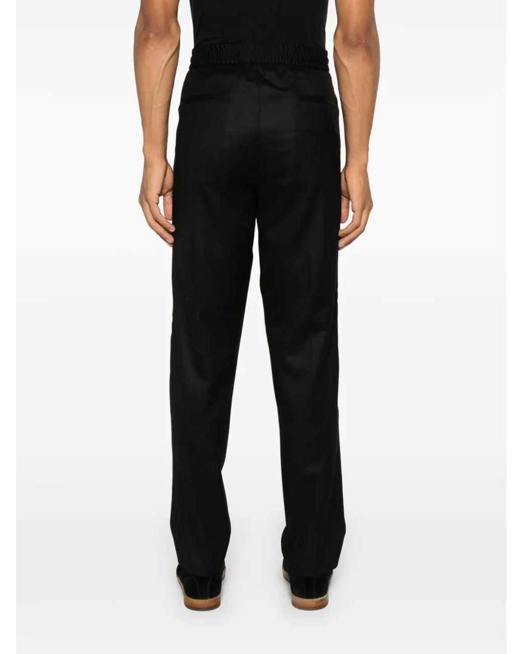 Brunello Cucinelli Black Virgin Wool Flannel Trousers for men
