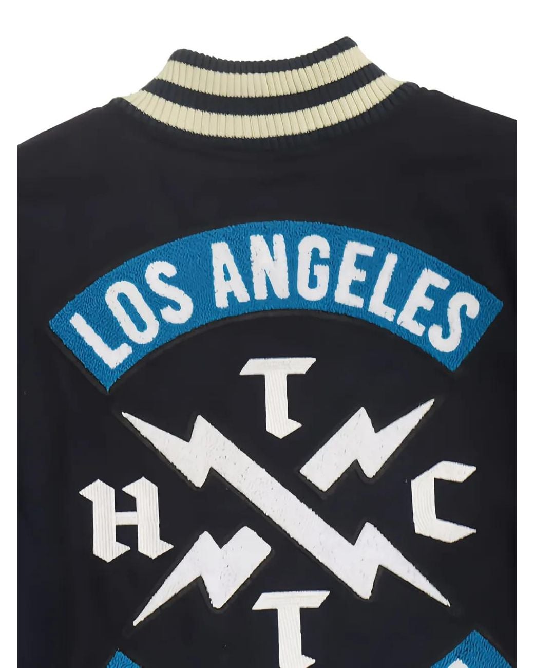 HTC Blue Embroidered-Patch Varsity Jacket for men