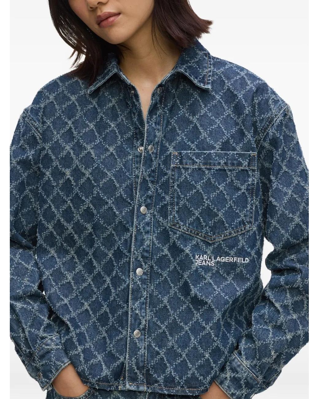 Karl Lagerfeld Blue Argyle Denim Shirt