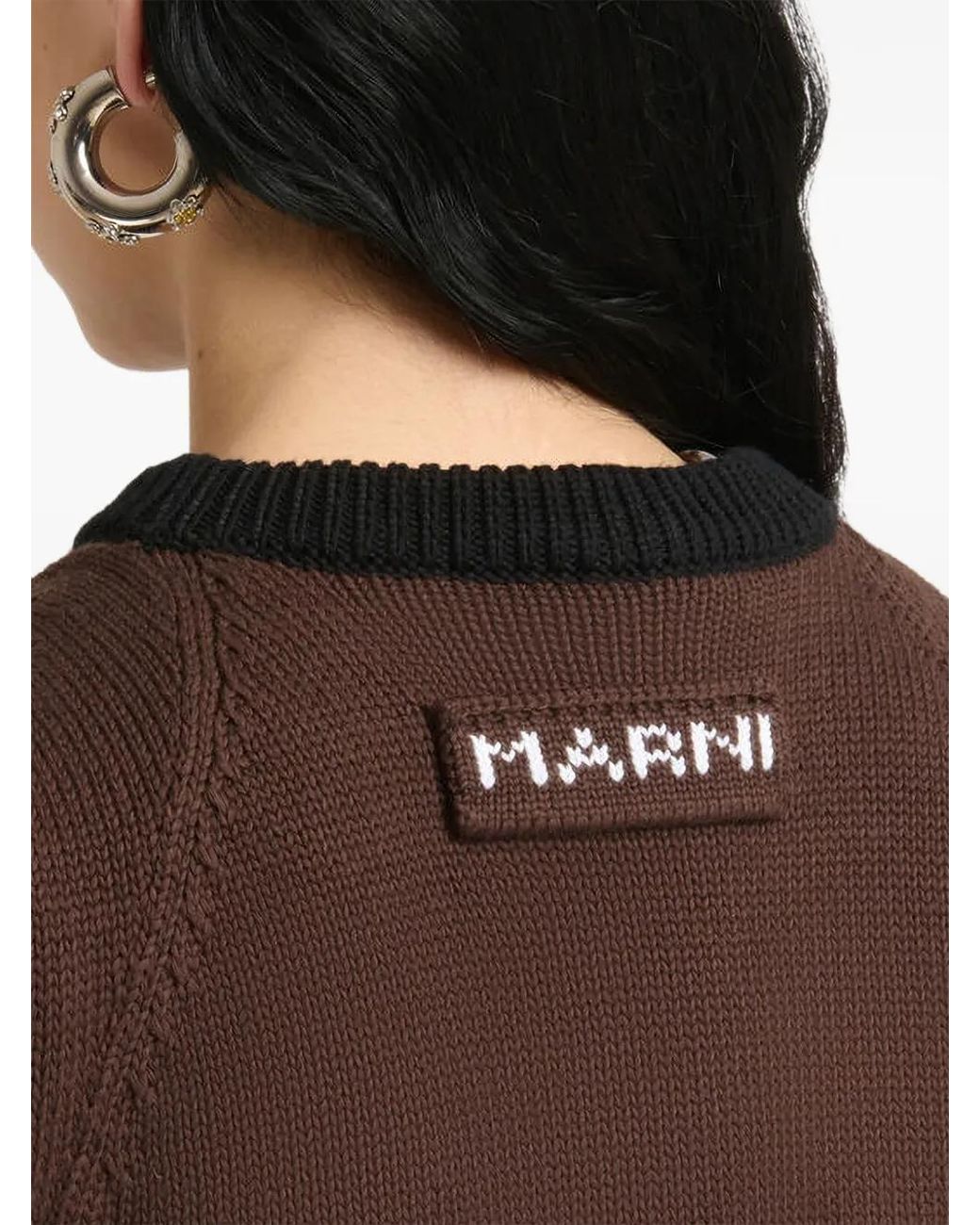Marni Brown Cotton Vest With Contrast Neck