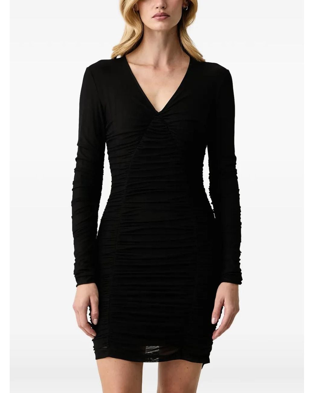 Silvian Heach Black Ruched V-Neck Mini Dress