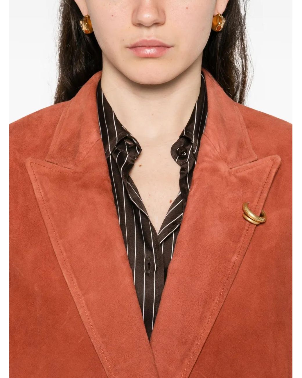 Alberta Ferretti Orange Ring-Detail Double-Breasted Blazer