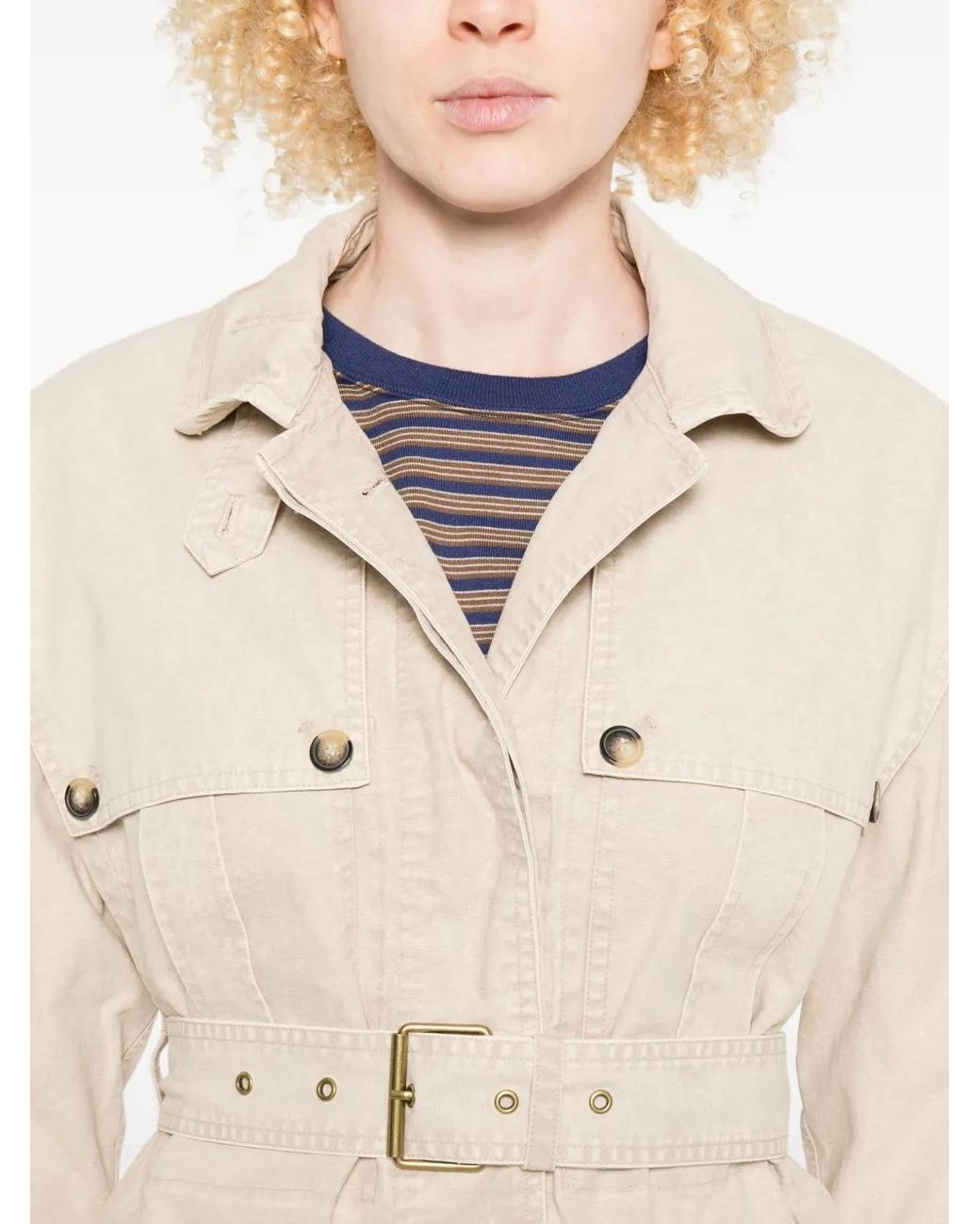 Isabel Marant Natural Belted Flap-Pocket Jacket