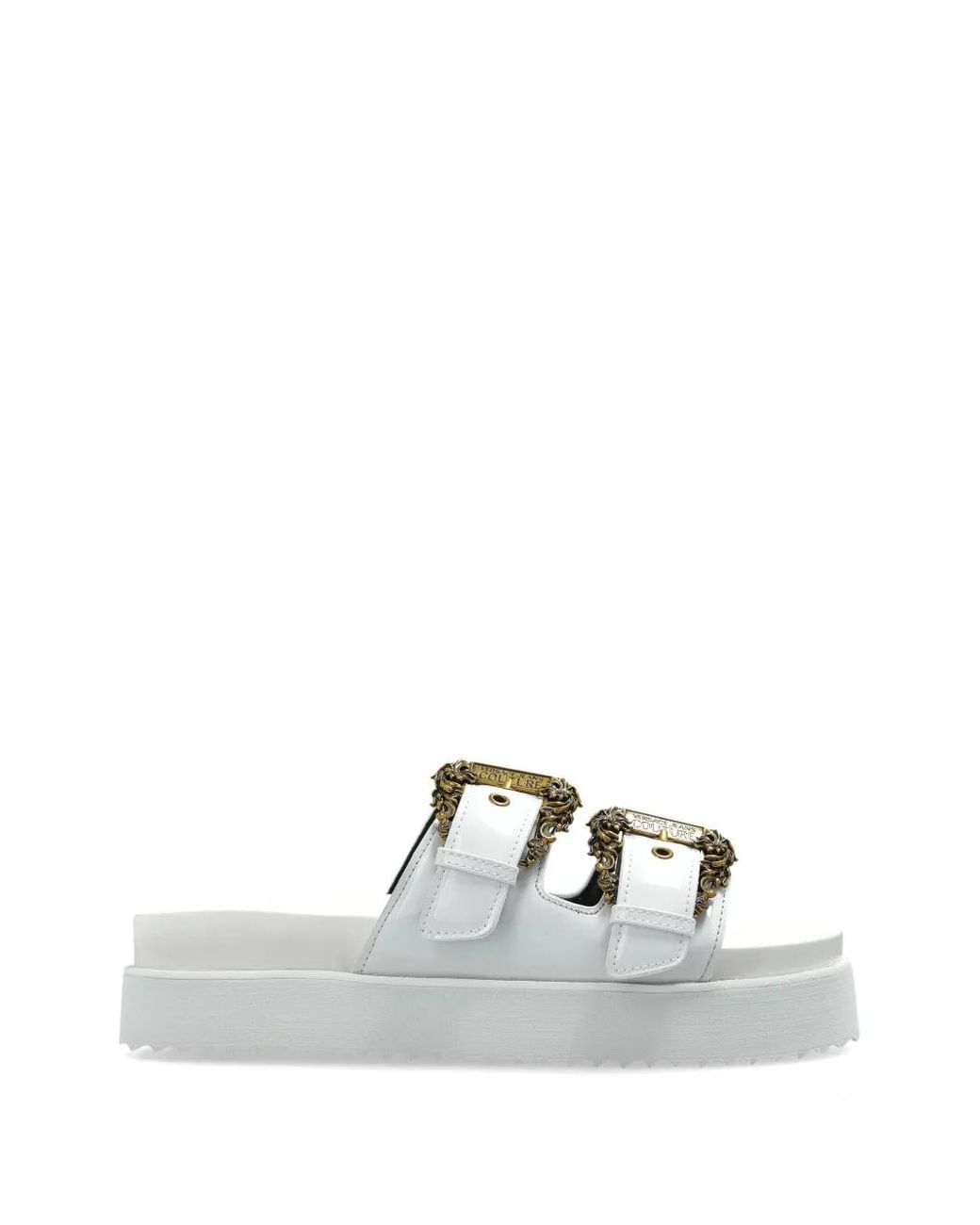 Versace Jeans Couture White Arizona Buckle-Strap Platform Sandals