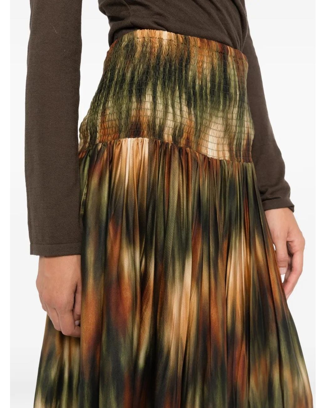 CONNOR & BLAKE Natural Abstract-Print Smocked-Waist Maxi Skirt