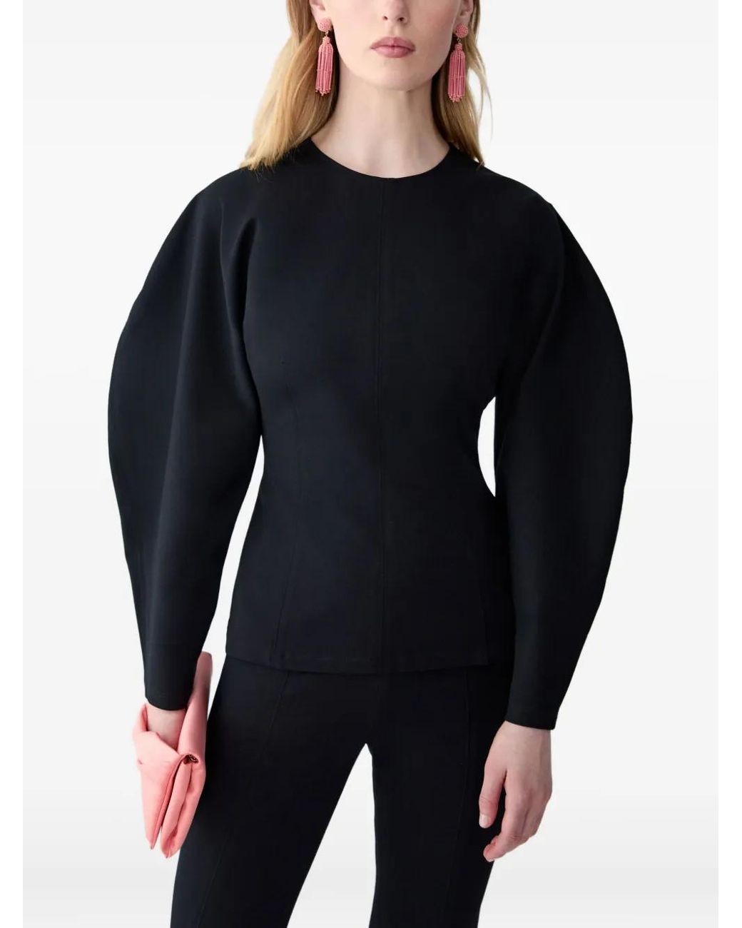 Carolina Herrera Black Arc-Sleeve Ponte Top