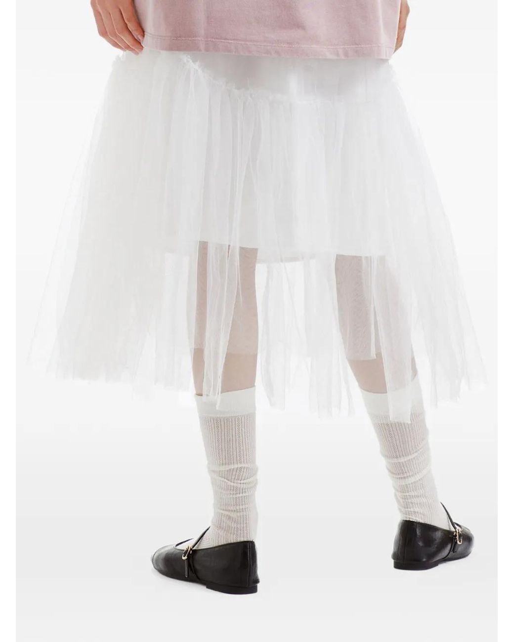 B+ AB White Ruffled Full Midi Skirt