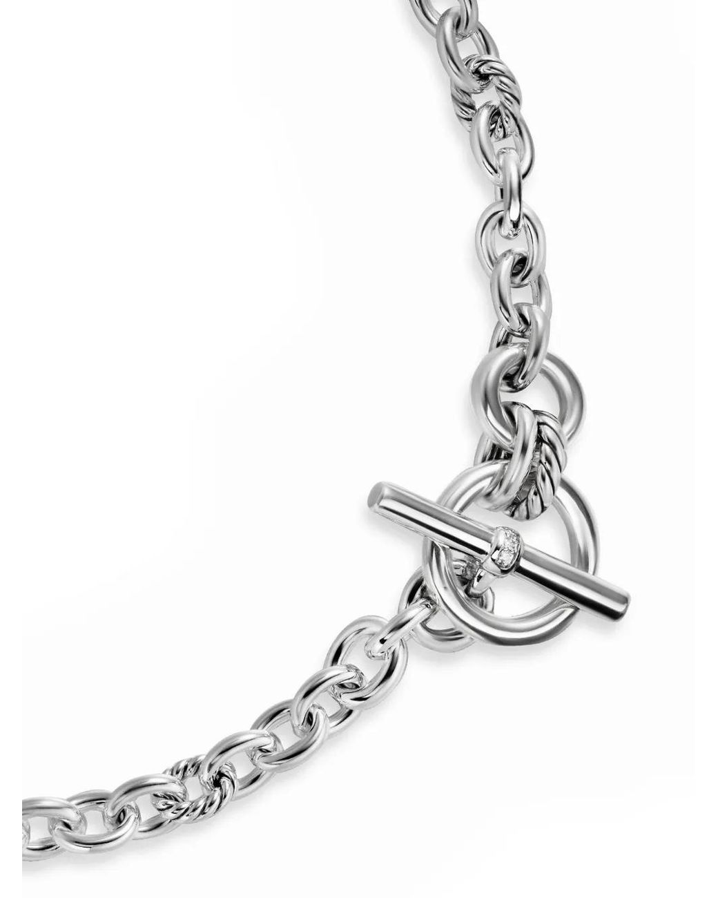 David Yurman Metallic Sterling Dy Mercer Petite Toggle Chain Diamond Necklace