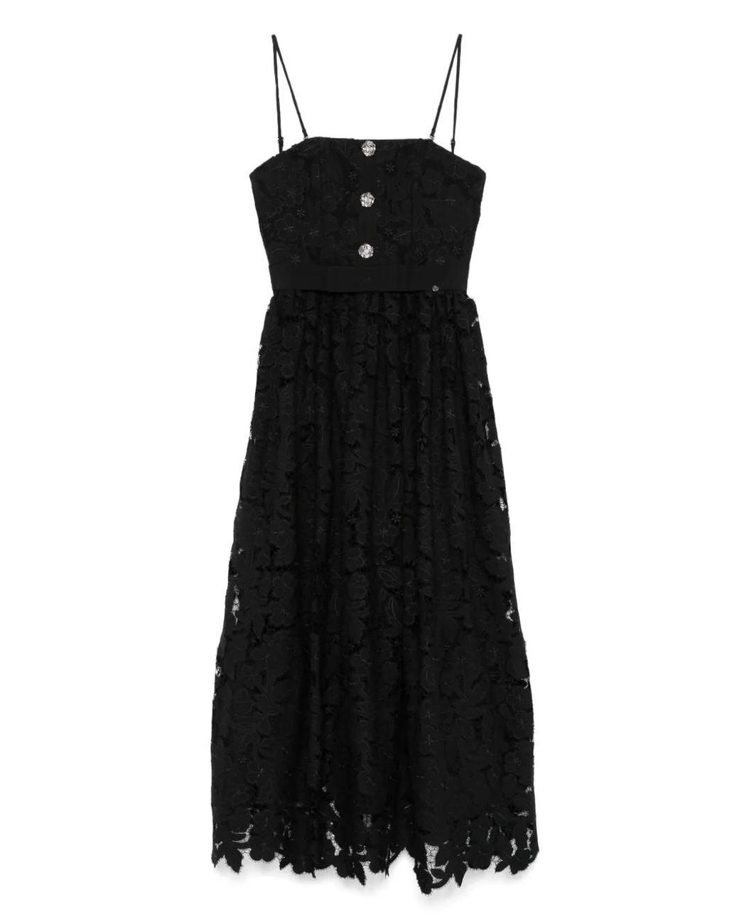 Nissa Black Floral-Lace Midi Dress