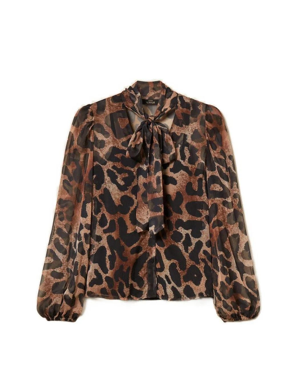 Twinset Brown Animal-Print Voile Shirt
