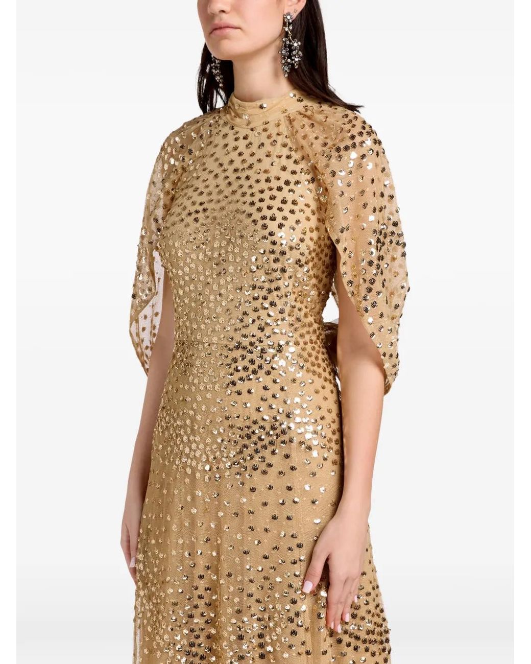 Needle & Thread Natural Sequin-Embellished Midi Dress