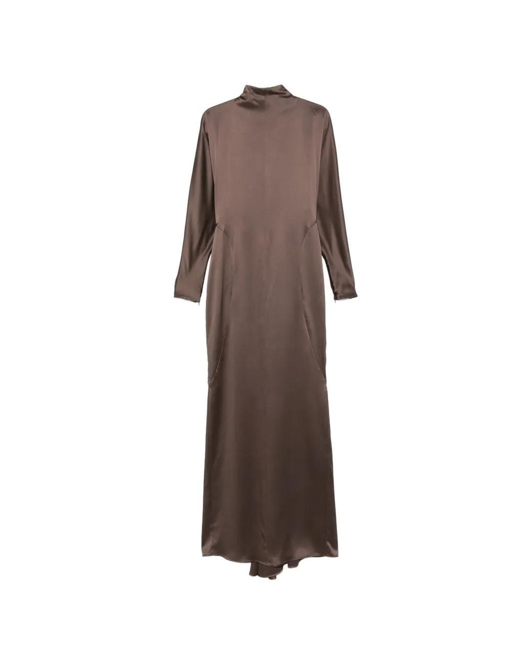 Max Mara Brown Satin High-Neck Maxi Dress