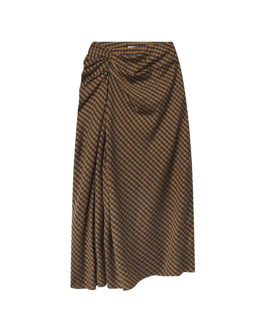 A.L.C. Brown Jean Gingham Gathered Midi Skirt