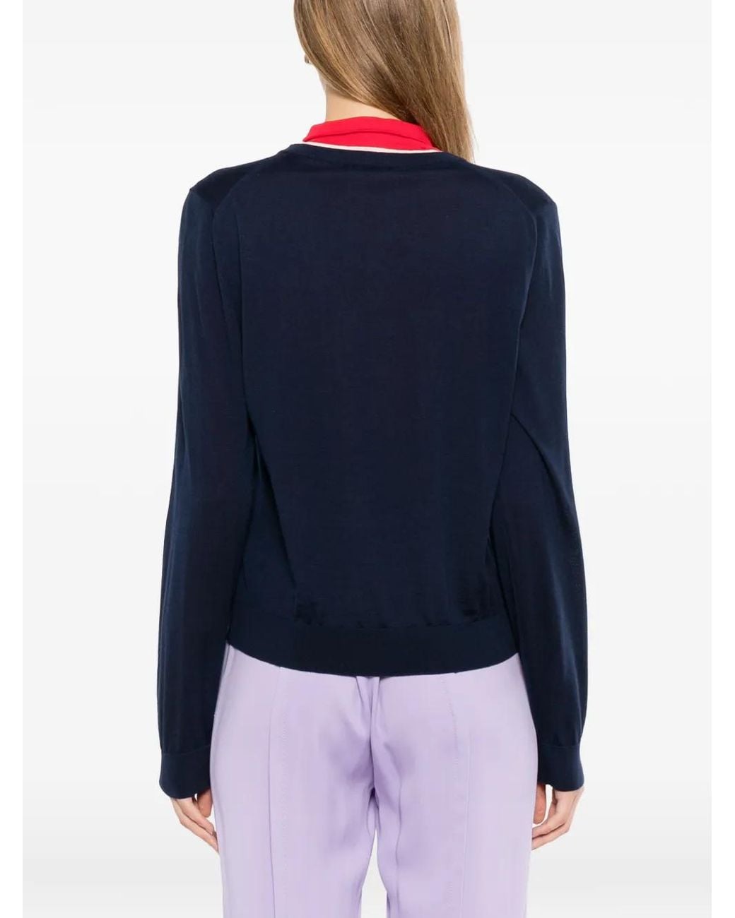 Versace Blue Embroidered Wool Knit Cardigan