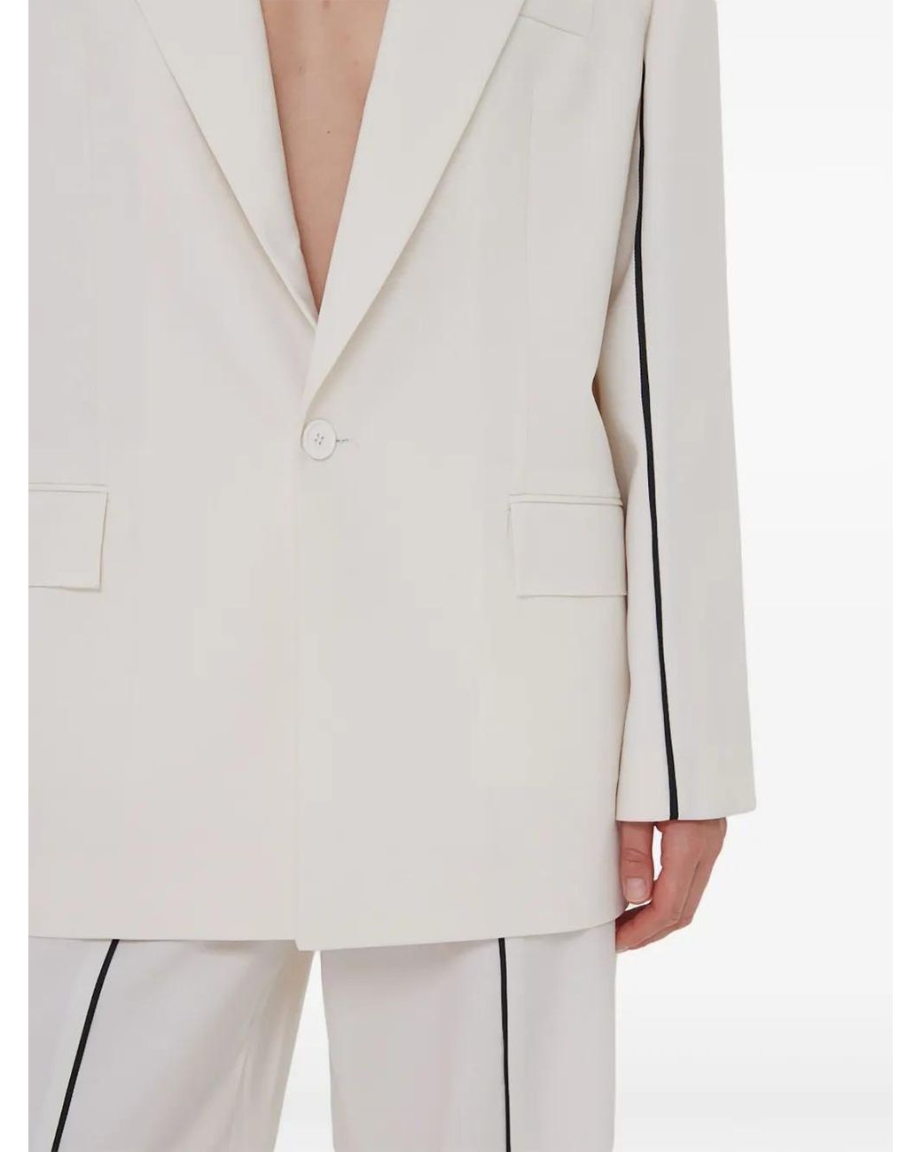 A.M.G White Contrast-Piping Trousers