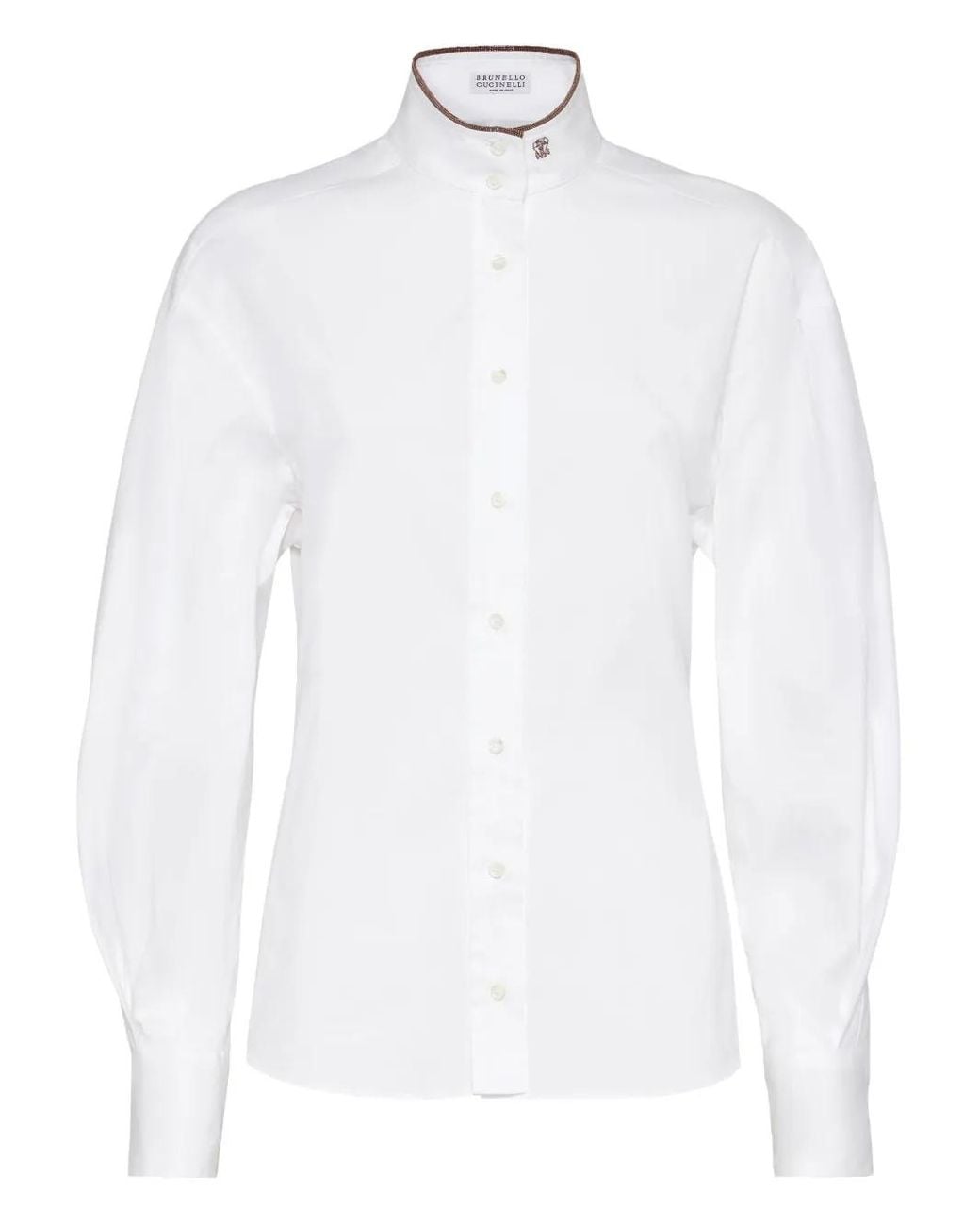 Brunello Cucinelli White High-Collar Button-Up Shirt